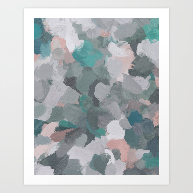 Mint Teal Blue Coral Pink Heather Gray Abstract Flower Wind