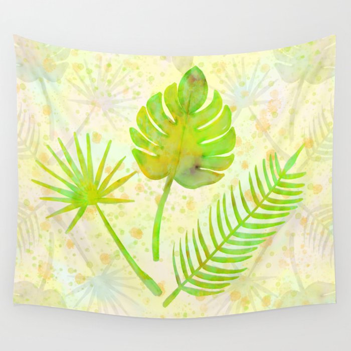 Tropical Leaf Watercolor Painting Green Palm Tree Leaves Wall Tapestry By Limolida Society6