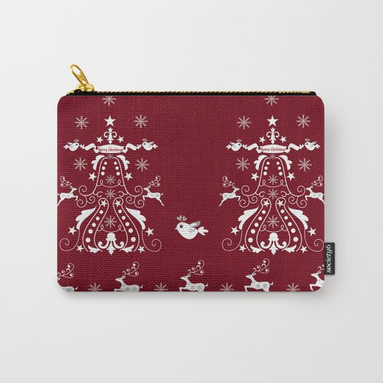 Retro damask christmas tree with reindeer Carry-All Pouch