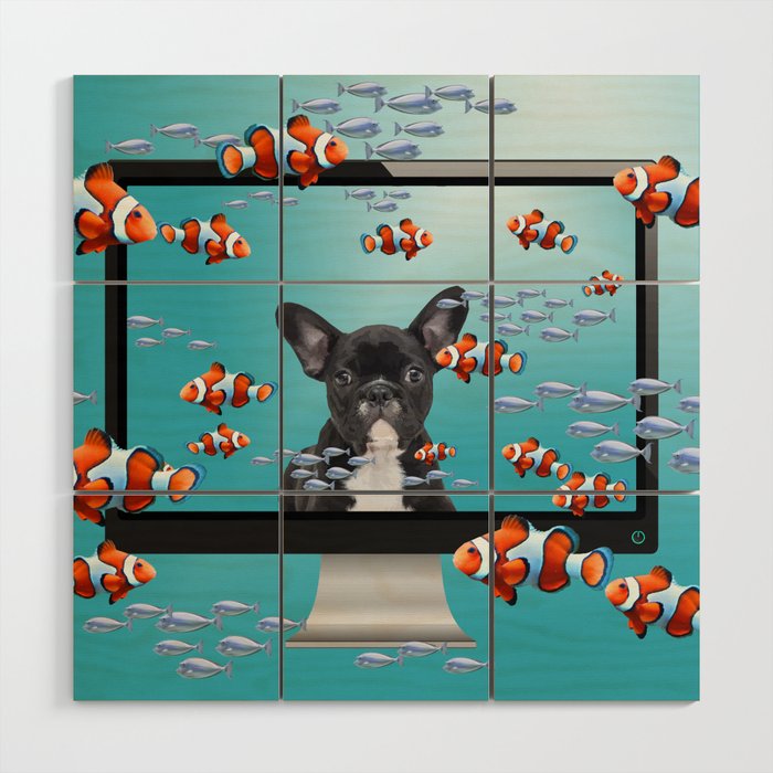 French Bulldog - Computer Screen Clownfishes Wood Wall Art