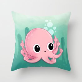 Octopus Flipping the Bird Throw Pillow