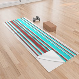 [ Thumbnail: Cyan, White, and Brown Colored Lines/Stripes Pattern Yoga Towel ]