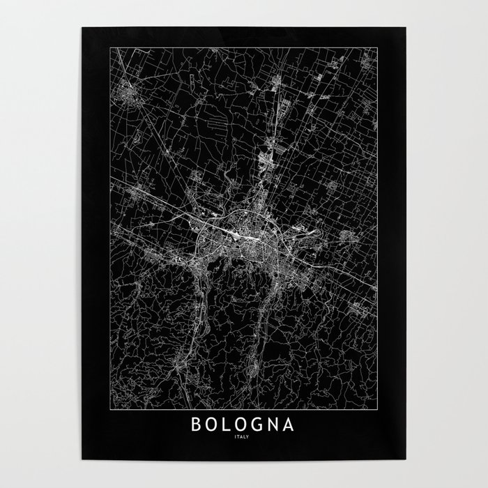 Bologna Black Map Poster