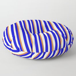 [ Thumbnail: Light Yellow, Blue & Chocolate Colored Lined/Striped Pattern Floor Pillow ]