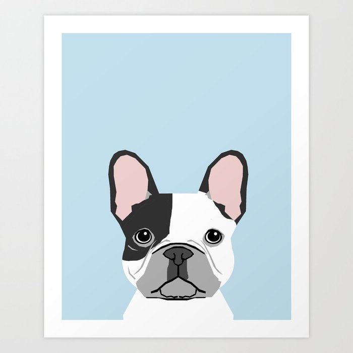 french bulldog art portrait - aqua light blue cute dog design Art Print