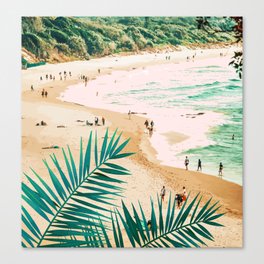 Beach Weekend | Pastel Ocean Sea Tropical Travel | Scenic Sand Palm People Boho Vacation Canvas Print