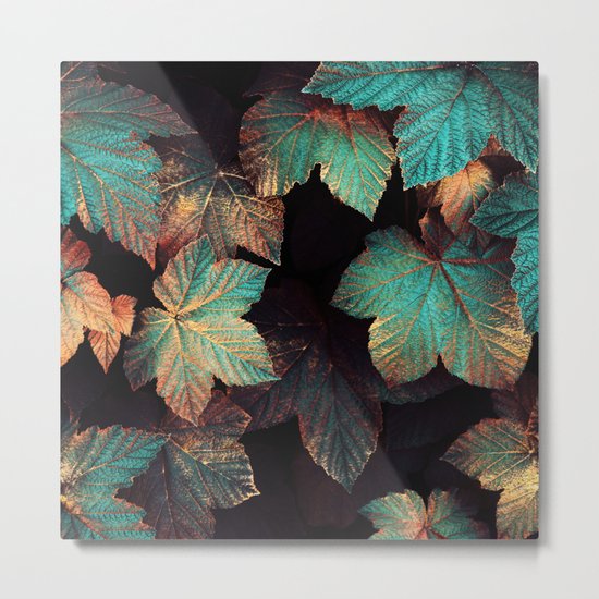 Copper And Teal Leaves Metal Print