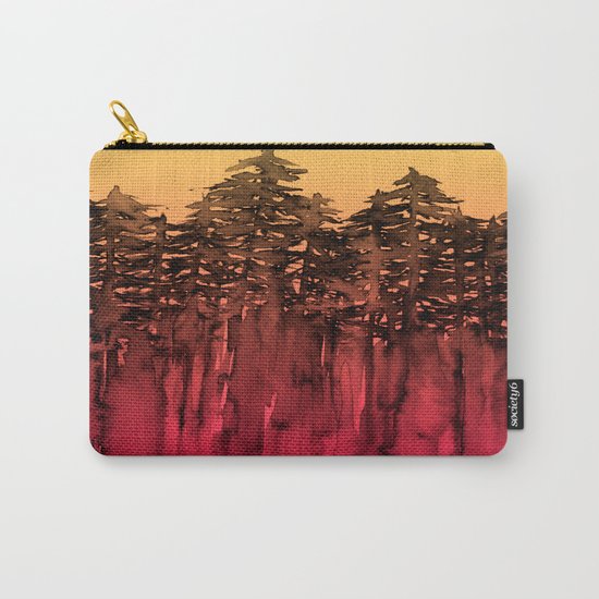 FOREST THROUGH THE TREES 12 Hot Pink Magenta Orange Black Landscape Ombre Abstract Painting Outdoors Carry-All Pouch