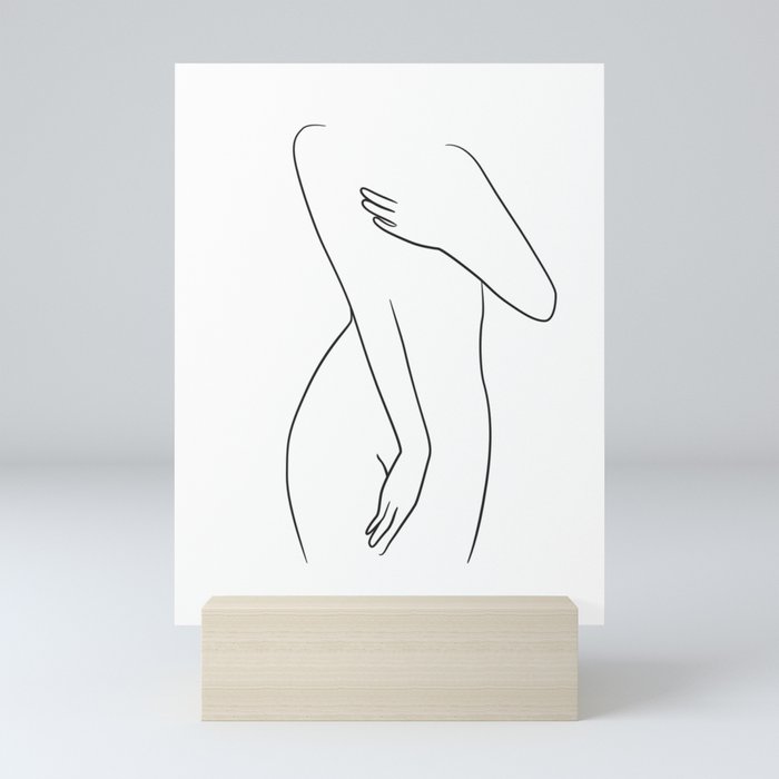 Minimal woman body line drawing Mini Art Print