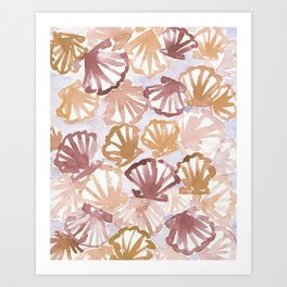 Blush Pink & Gold Watercolor Seashells  Art Print