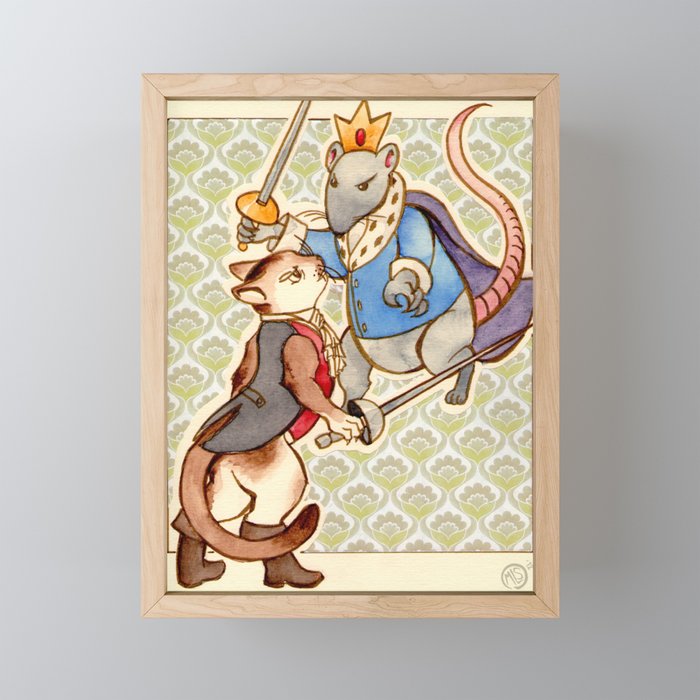 Puss in Boots vs The Rat King Framed Mini Art Print