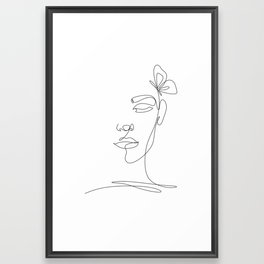 Abstract Continious Single Line Woman Face Drawing Framed Art Print