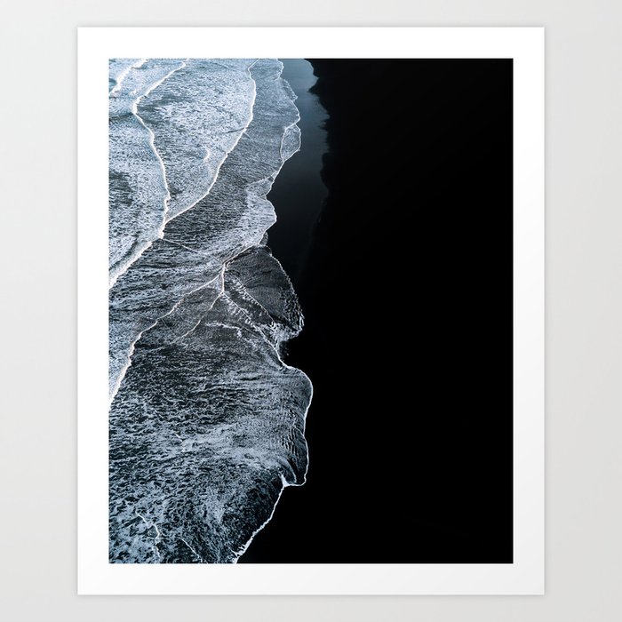 Waves on a black sand beach in iceland - minimalist Landscape Photography Art Print