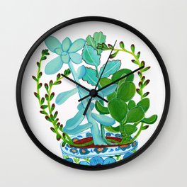 Indian Pot with Succulents Wall Clock