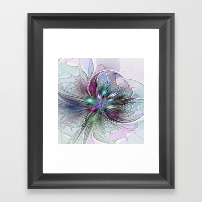 Colorful Fantasy Abstract Modern Fractal Flower Framed Art Print