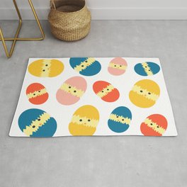 Multi Coloured Easter Eggs with Chicks - Yellow Orange Turquoise Pink Rug