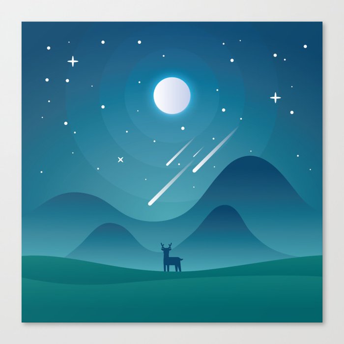 Deer Under the Moon Canvas Print