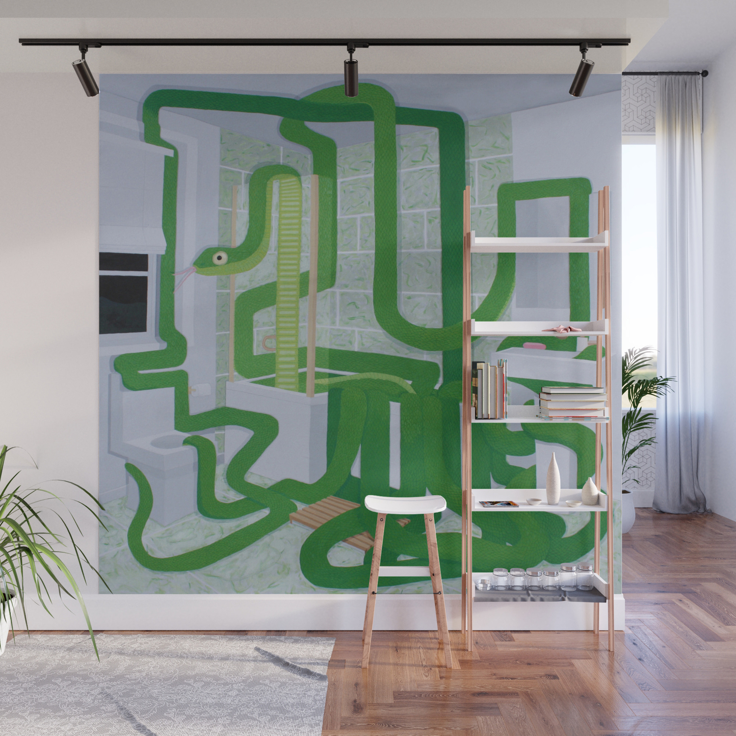 Green Snake In The Bathroom Wall Mural By Lisangart Society6