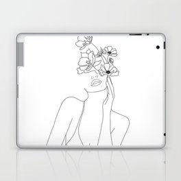 Minimal Line Art Woman with Flowers Laptop Skin