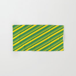 [ Thumbnail: Yellow & Sea Green Colored Lines/Stripes Pattern Hand & Bath Towel ]