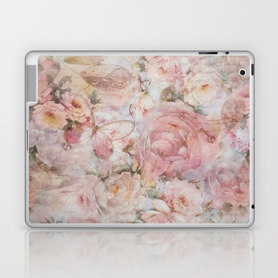 Vintage elegant blush pink collage floral typography Laptop & iPad Skin