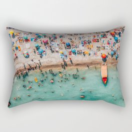 Hello Summer | Party People On Summer Ocean Beach | Aerial Beach Photography | Beach Wall Art Poster Rectangular Pillow
