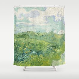Green Wheat Field Oil Painting Shower Curtain