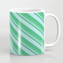[ Thumbnail: Powder Blue and Sea Green Colored Stripes Pattern Coffee Mug ]