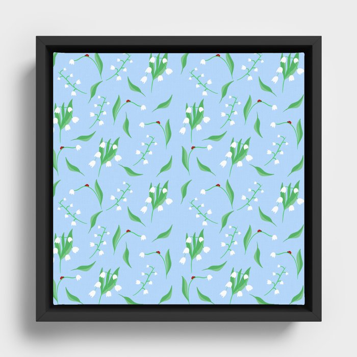 lily of the valley and ladybird blue pattern Framed Canvas