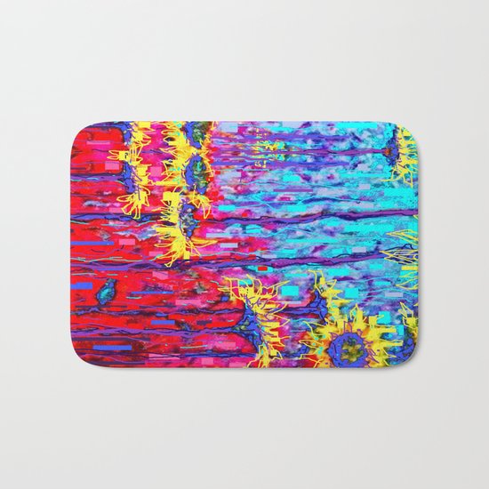 Sunflower Field in Moonlight Abstract Bath Mat