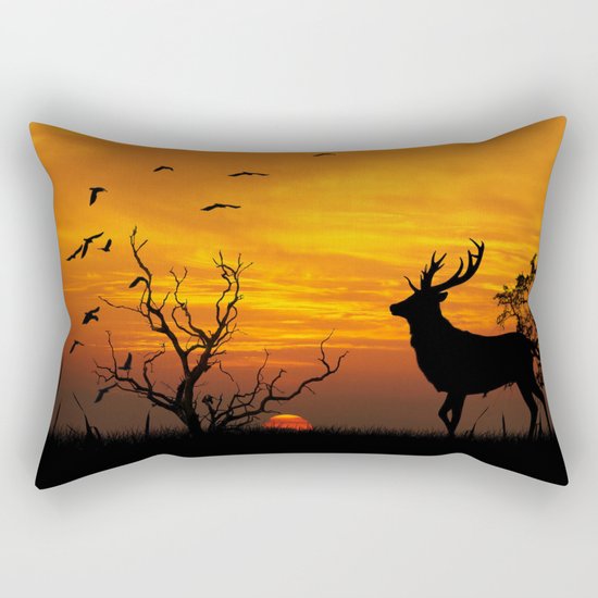 Sunset Deer Silhouette Rectangular Pillow