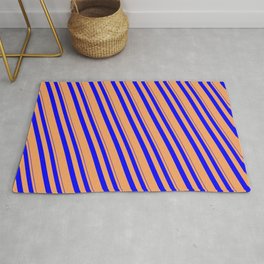 [ Thumbnail: Blue & Brown Colored Lined/Striped Pattern Rug ]