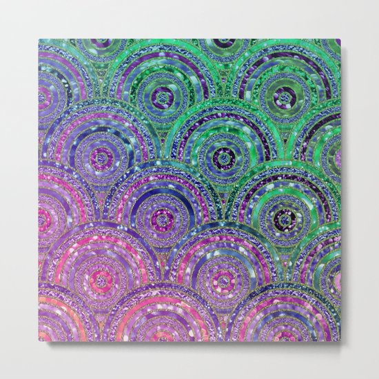 Pink Purple Blue and Green Sparkling Glitter Circles and Dots Metal Print