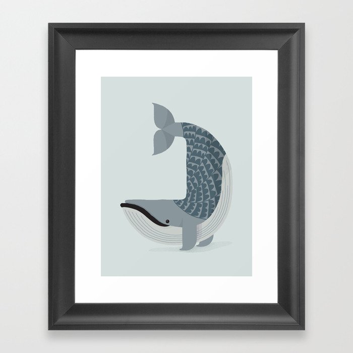 Whimsical Blue Whale Framed Art Print