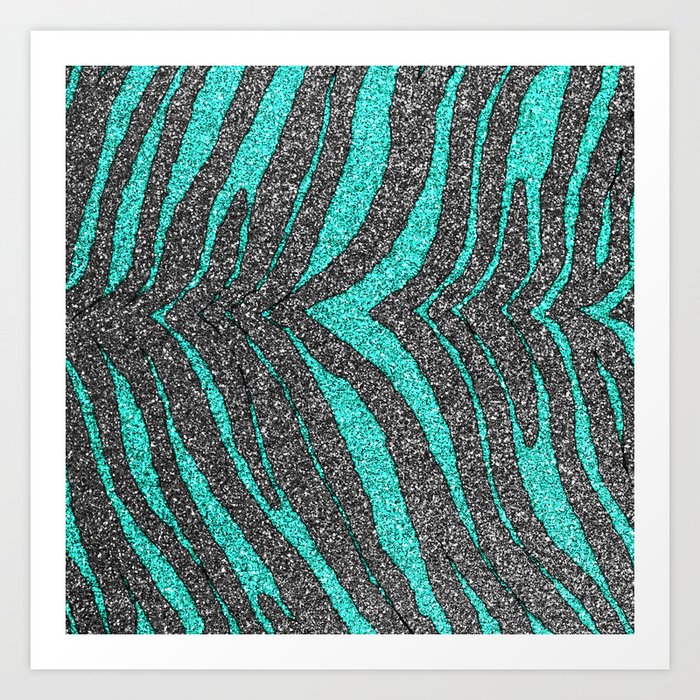 Abstract turquoise black glitter zebra animal print  Art Print