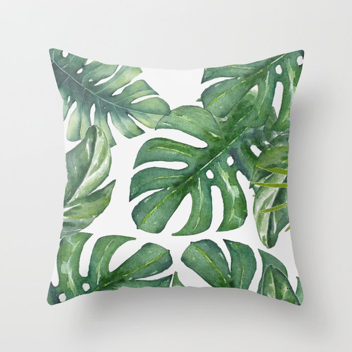 Monstera Leaves Throw Pillow