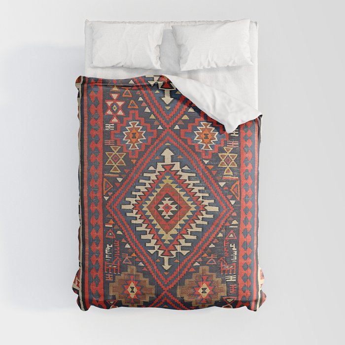 Turkey Kilim Old Century Authentic Colorful Aztec Red Blue Tan Vintage Patterns Comforter