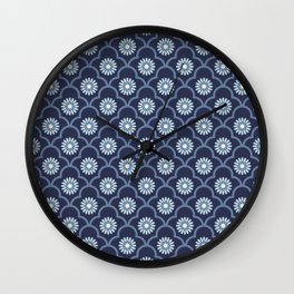 Ethnic Ogee Floral Pattern Blue Wall Clock