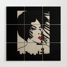 Glamour Vibe Red Lips and Purple Eyes Portrait Silhouette Wood Wall Art