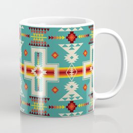 Tribal Cross Camp Fire Turquoise Based Blanket Pattern Coffee Mug