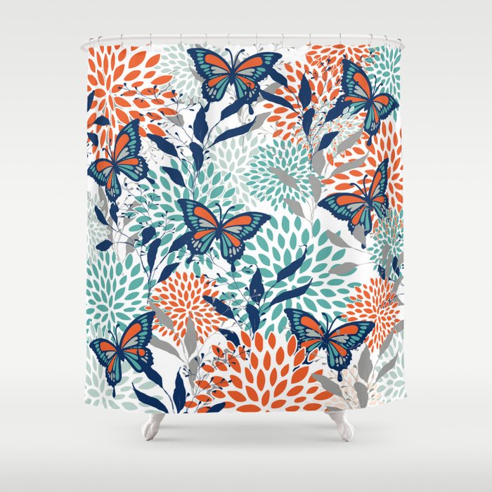 Teal and 2025 orange shower curtain