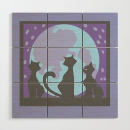 black kittens looking at the celestial moon Wood Wall Art