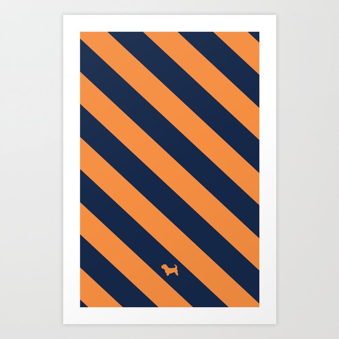 Preppy & Classy, Navy Blue / Orange Striped Art Print