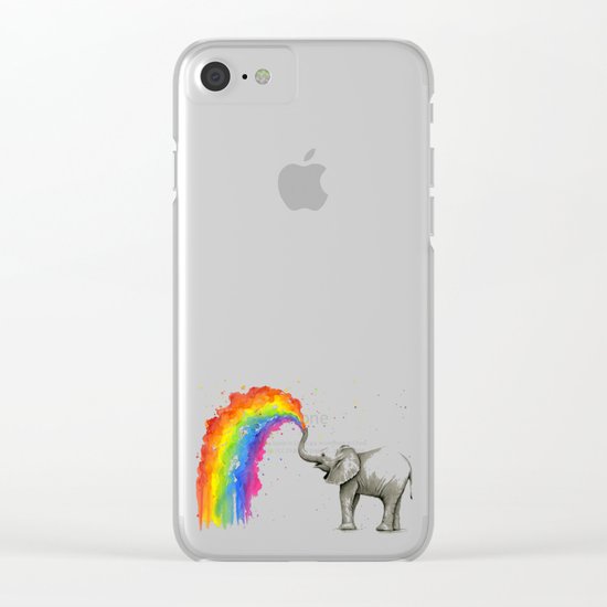 Baby Elephant Spraying Rainbow Whimsical Animals Clear iPhone Case