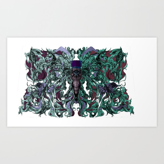 Symmetrical Butterfly Elephant Abstraction Colored Art Print