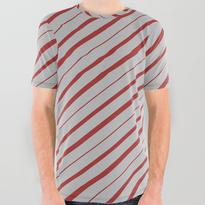Grey and Brown Colored Lines/Stripes Pattern All Over Graphic Tee