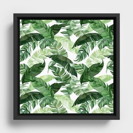 Green leaf watercolor pattern Framed Canvas