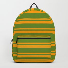[ Thumbnail: Green & Orange Colored Lined/Striped Pattern Backpack ]