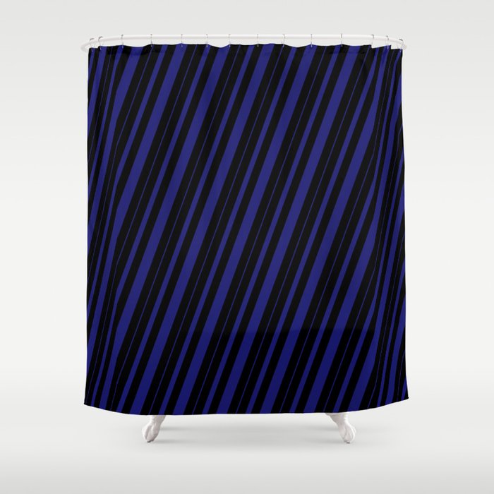 Black & Midnight Blue Colored Striped Pattern Shower Curtain