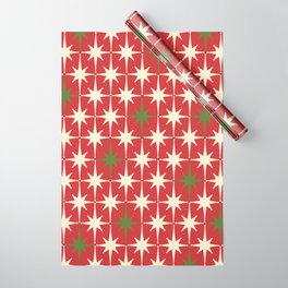 Atomic Age Christmas Starbursts - Midcentury Modern Xmas Holiday Pattern Cream Green Red Wrapping Paper